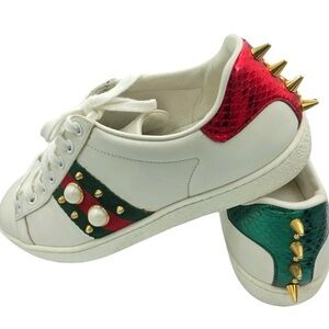 Gucci Ace leather trainers with spikes and pearls